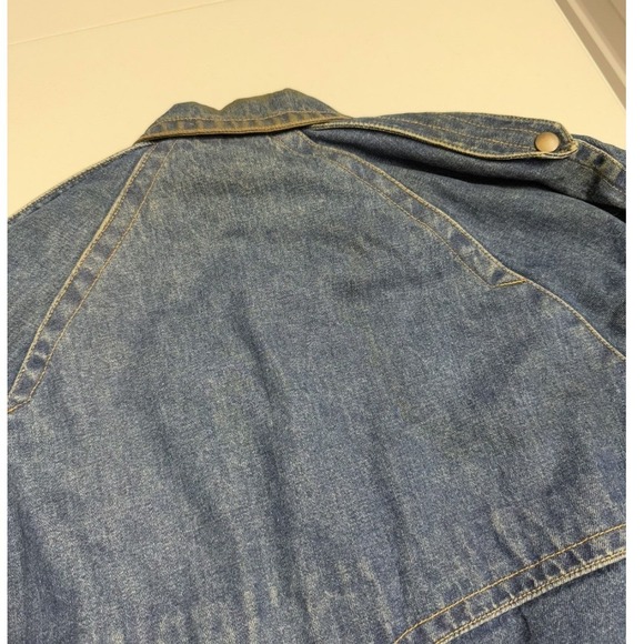 Vintage 80s Denim Biker Jacket Blue Belted Quilted Lining Moto Trucker Coat - Picture 8 of 9